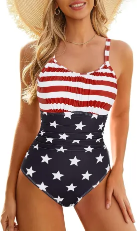 Century Star Tummy Control One Piece Swimsuit for Women Vintage Bathing Suits Ruched Swimwear