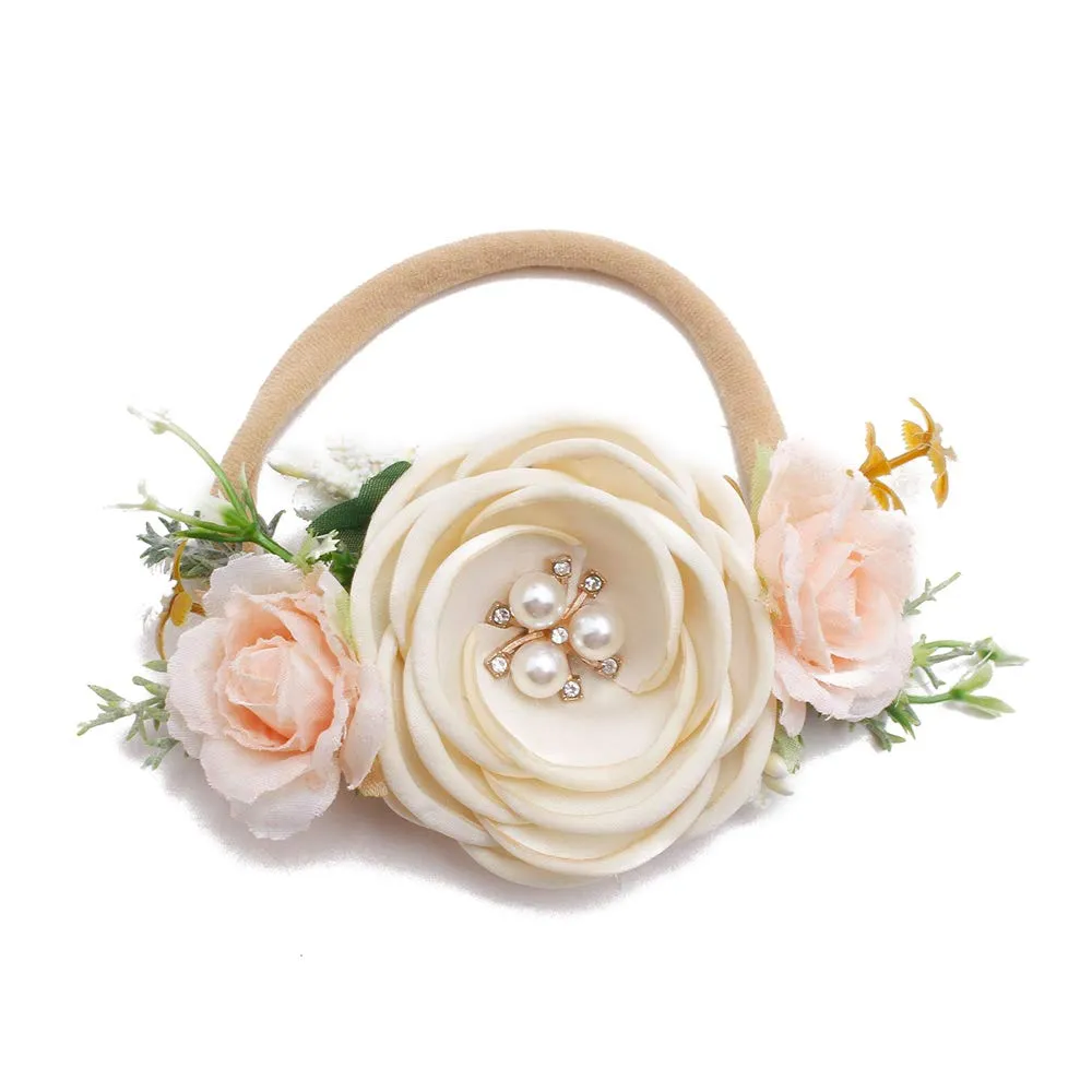 cherrboll 3pcs Baby Girl Flower Headbands, Super Soft & Stretchy Nylon Floral Hairbands for Newborn Toddler
