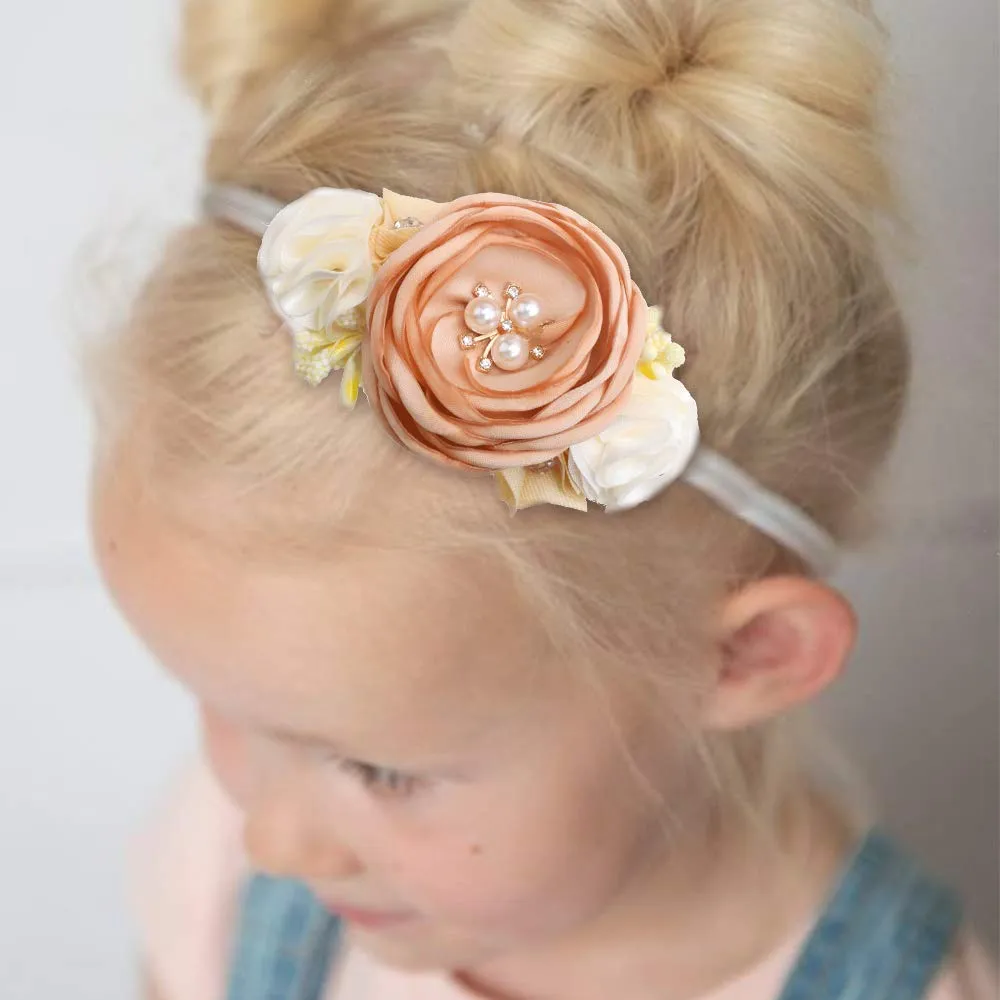 cherrboll 3pcs Baby Girl Flower Headbands, Super Soft & Stretchy Nylon Floral Hairbands for Newborn Toddler