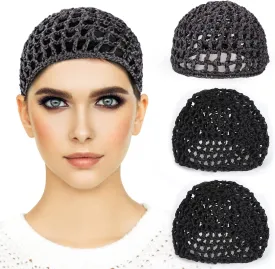 Etercycle 3 Pieces Mesh Crochet Hair Net Snoods for Women, Soft Rayon Knit Crochet Hairnet Hair Cover Accessory for Sleeping
