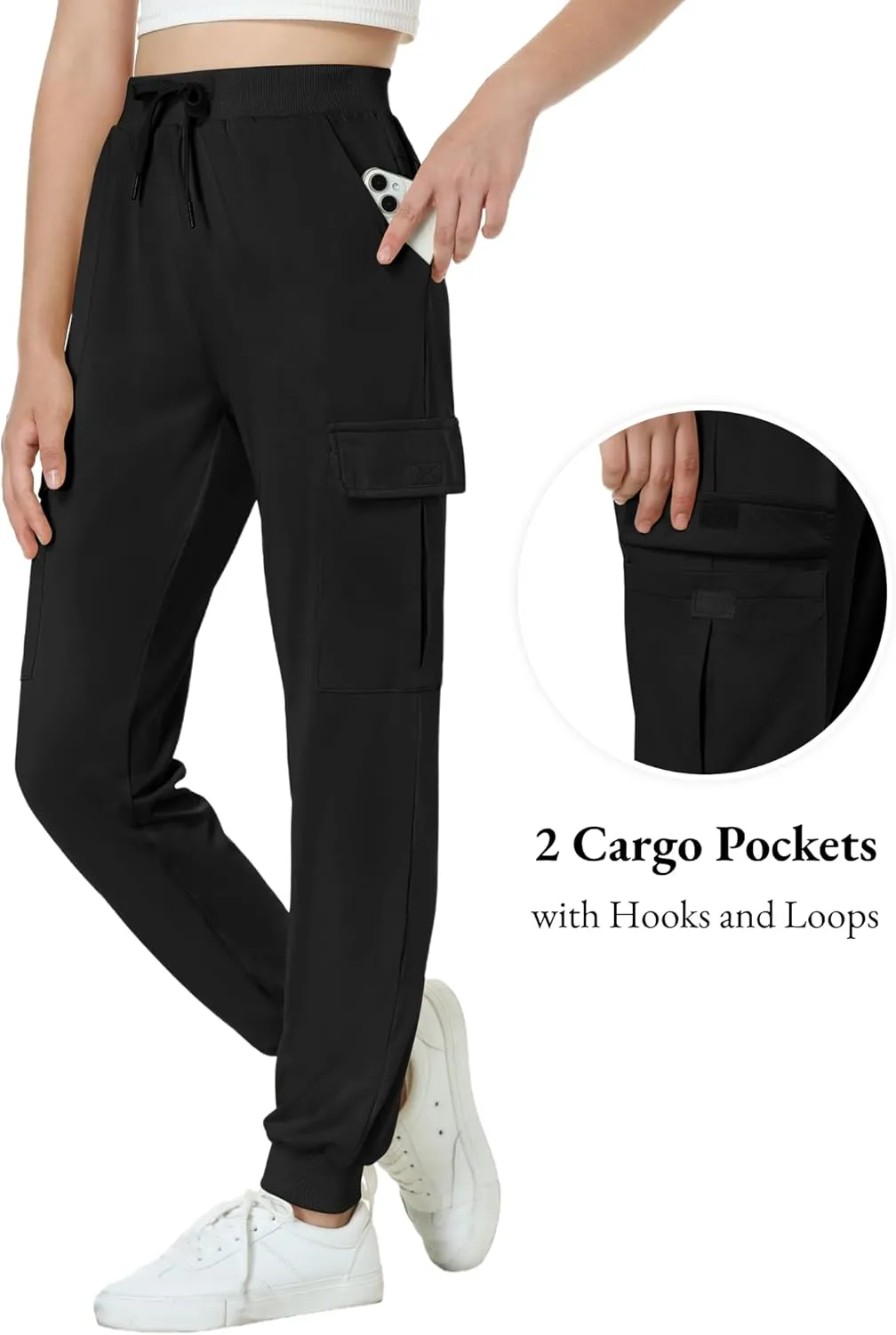 EXARUS Girls Cargo Pants Joggers Slim Fit with Zip Pockets Kids Quick Dry Lightweight Drawstring High Waisted 8-14Y