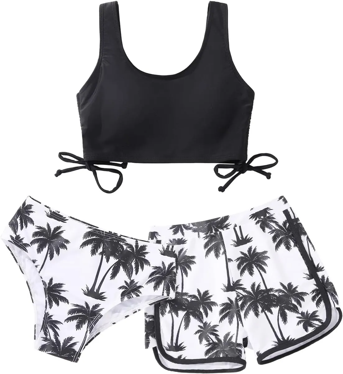 Girl's 3 Piece Bikini Bathing Suit Printed Sport Swimsuits with Shorts Cove Up Sets Teen Girl's Swimwear