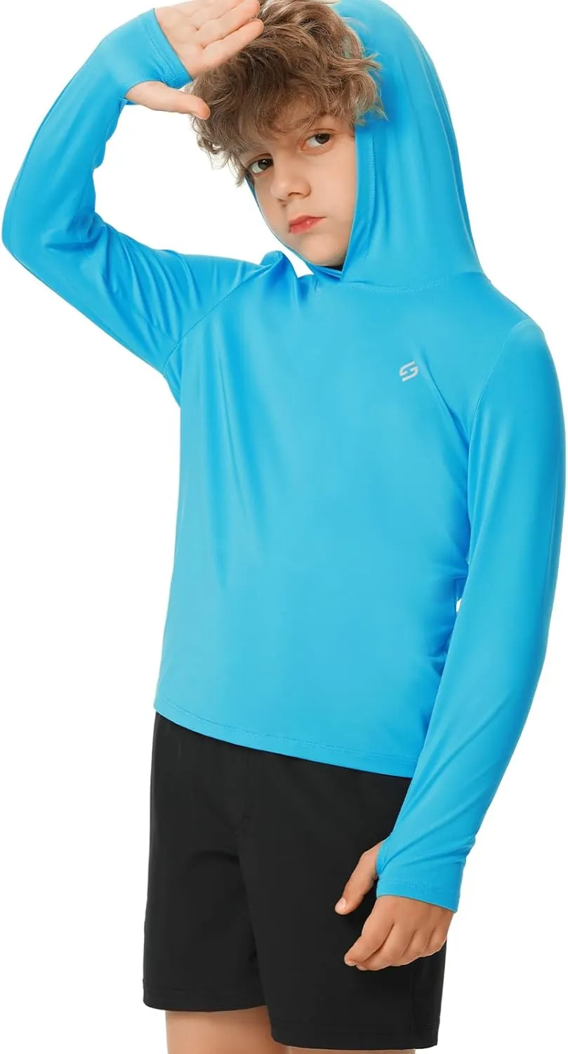 HODOSPORTS Boys Rash Guard Swim Shirt Long Sleeve for Kids UPF 50  Sun Protection Hooded Swimming Hiking Shirts Swimsuit
