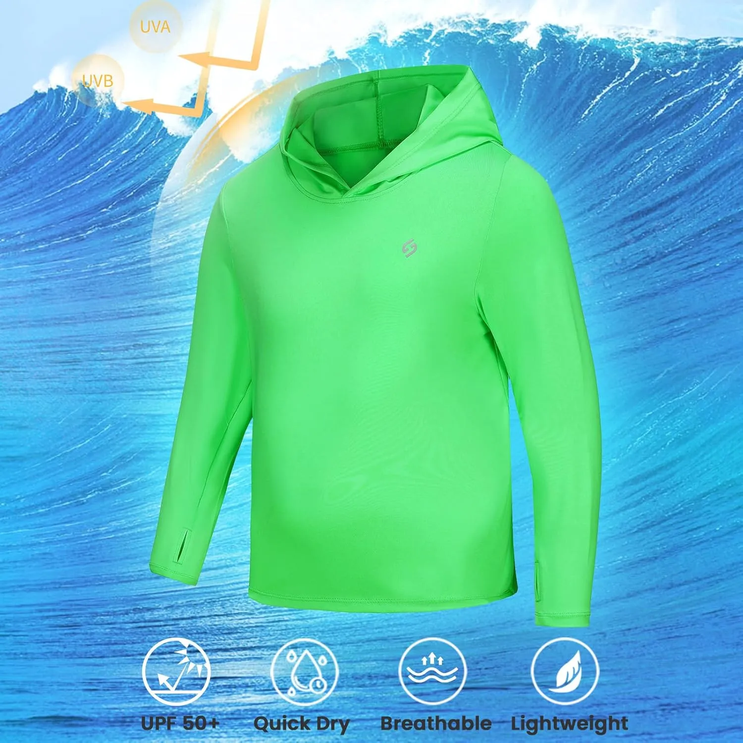 HODOSPORTS Boys Rash Guard Swim Shirt Long Sleeve for Kids UPF 50  Sun Protection Hooded Swimming Hiking Shirts Swimsuit