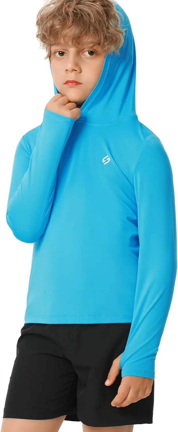 HODOSPORTS Boys Rash Guard Swim Shirt Long Sleeve for Kids UPF 50  Sun Protection Hooded Swimming Hiking Shirts Swimsuit