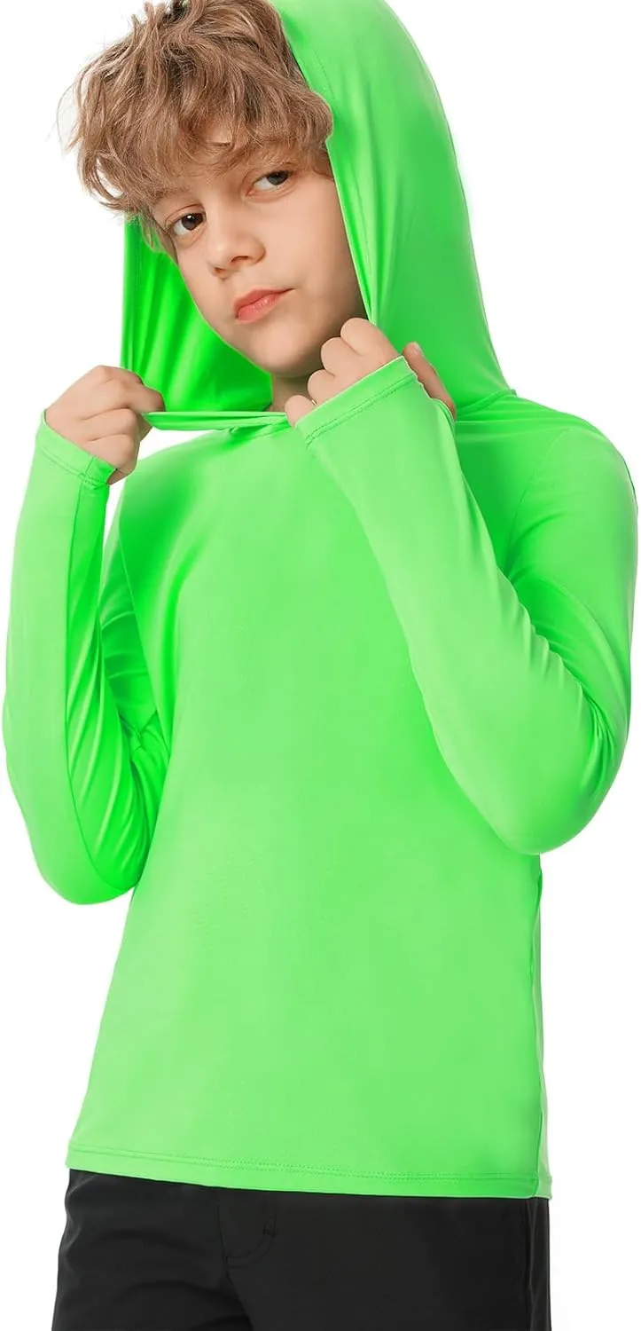 HODOSPORTS Boys Rash Guard Swim Shirt Long Sleeve for Kids UPF 50  Sun Protection Hooded Swimming Hiking Shirts Swimsuit