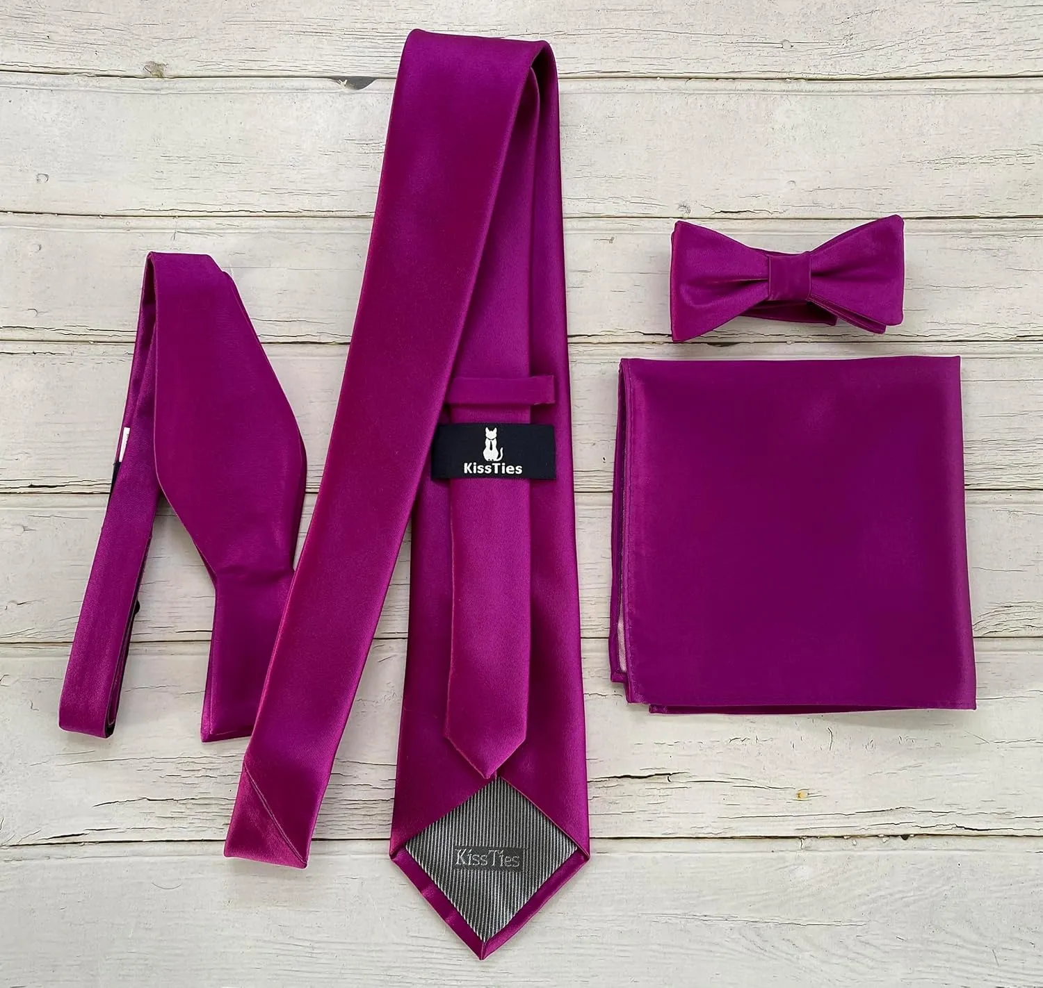 KissTies Satin Tie Set Solid Ties Mens Necktie   Pocket Square