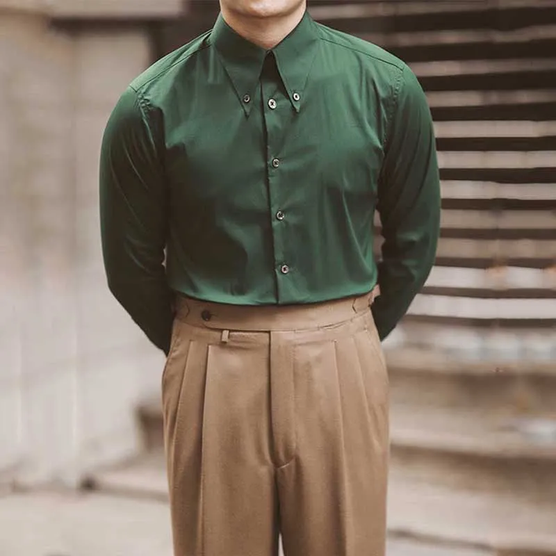 Men's Business Slim Casual Retro Peak Collar Shirt
