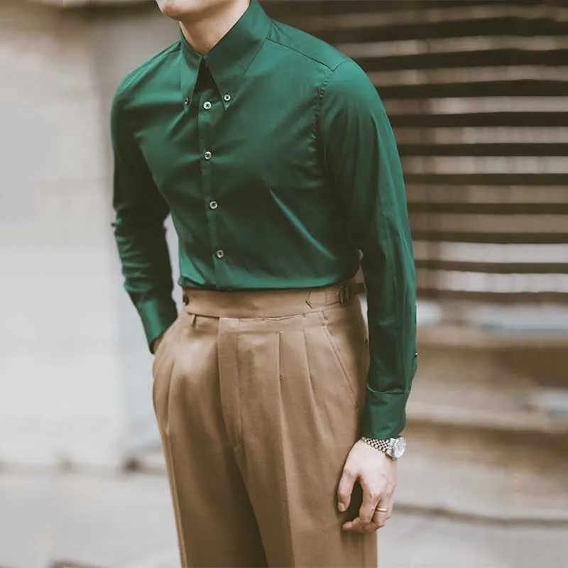 Men's Business Slim Casual Retro Peak Collar Shirt