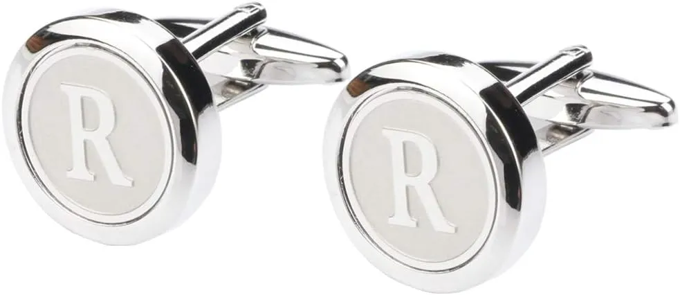 Mens Classic Stainless Steel Initial Cufflinks 26 Alphabet Initial Letter Cufflinks Business Wedding Shirts A-Z