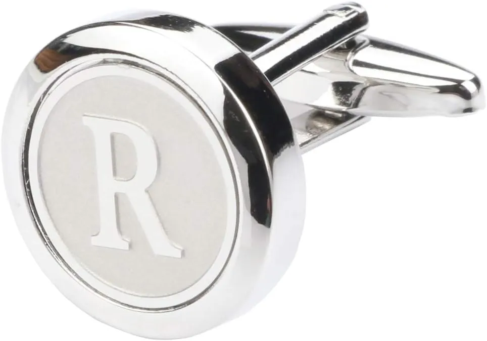 Mens Classic Stainless Steel Initial Cufflinks 26 Alphabet Initial Letter Cufflinks Business Wedding Shirts A-Z