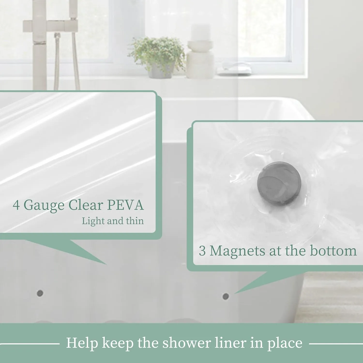 Mrs Awesome Clear Shower Curtain Liner with 3 Magnets, 72x72 Premium Flexible Sturdy Plastic Shower Curtain for Bathroom Lightweight, Waterproof, Clear