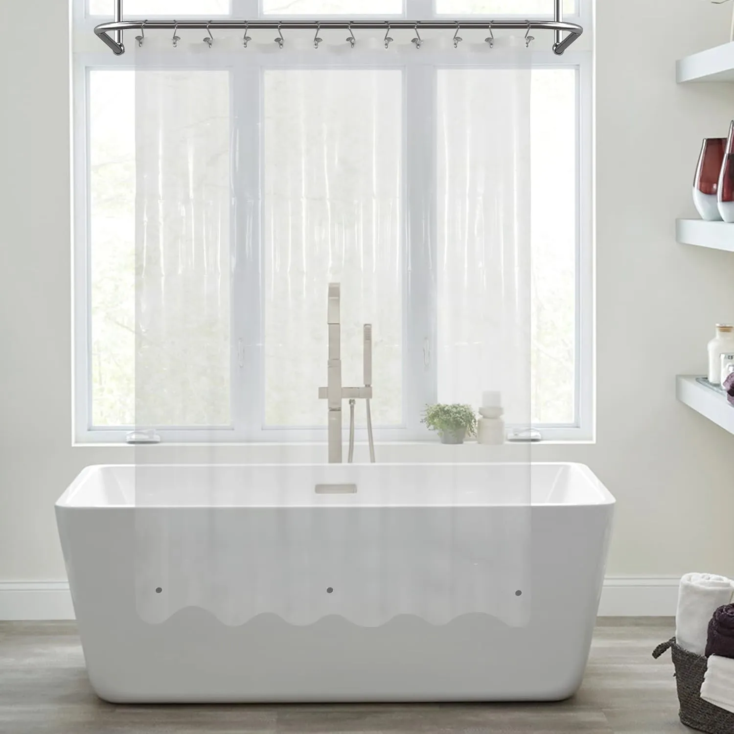 Mrs Awesome Clear Shower Curtain Liner with 3 Magnets, 72x72 Premium Flexible Sturdy Plastic Shower Curtain for Bathroom Lightweight, Waterproof, Clear