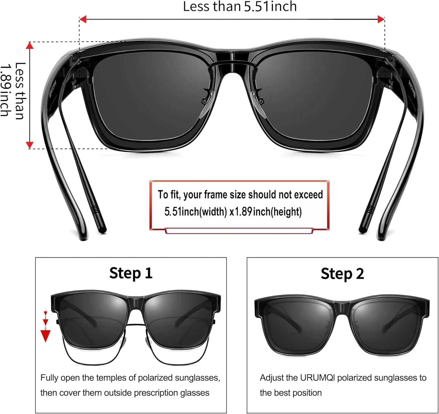 URUMQI Polarized Sunglasses Fit Over Glasses for Men Women, Oversized Square Sun Glasses UV400 Protection Shades