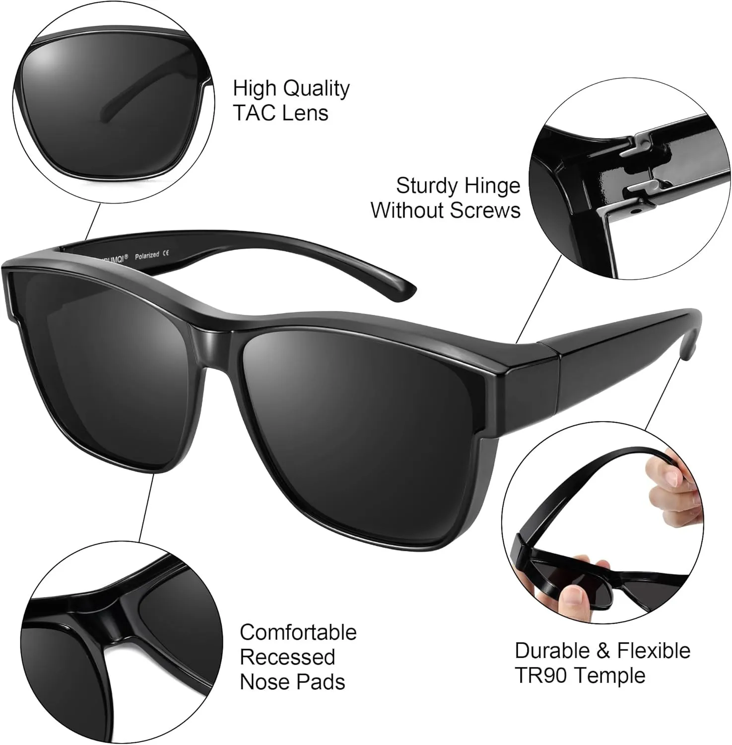 URUMQI Polarized Sunglasses Fit Over Glasses for Men Women, Oversized Square Sun Glasses UV400 Protection Shades