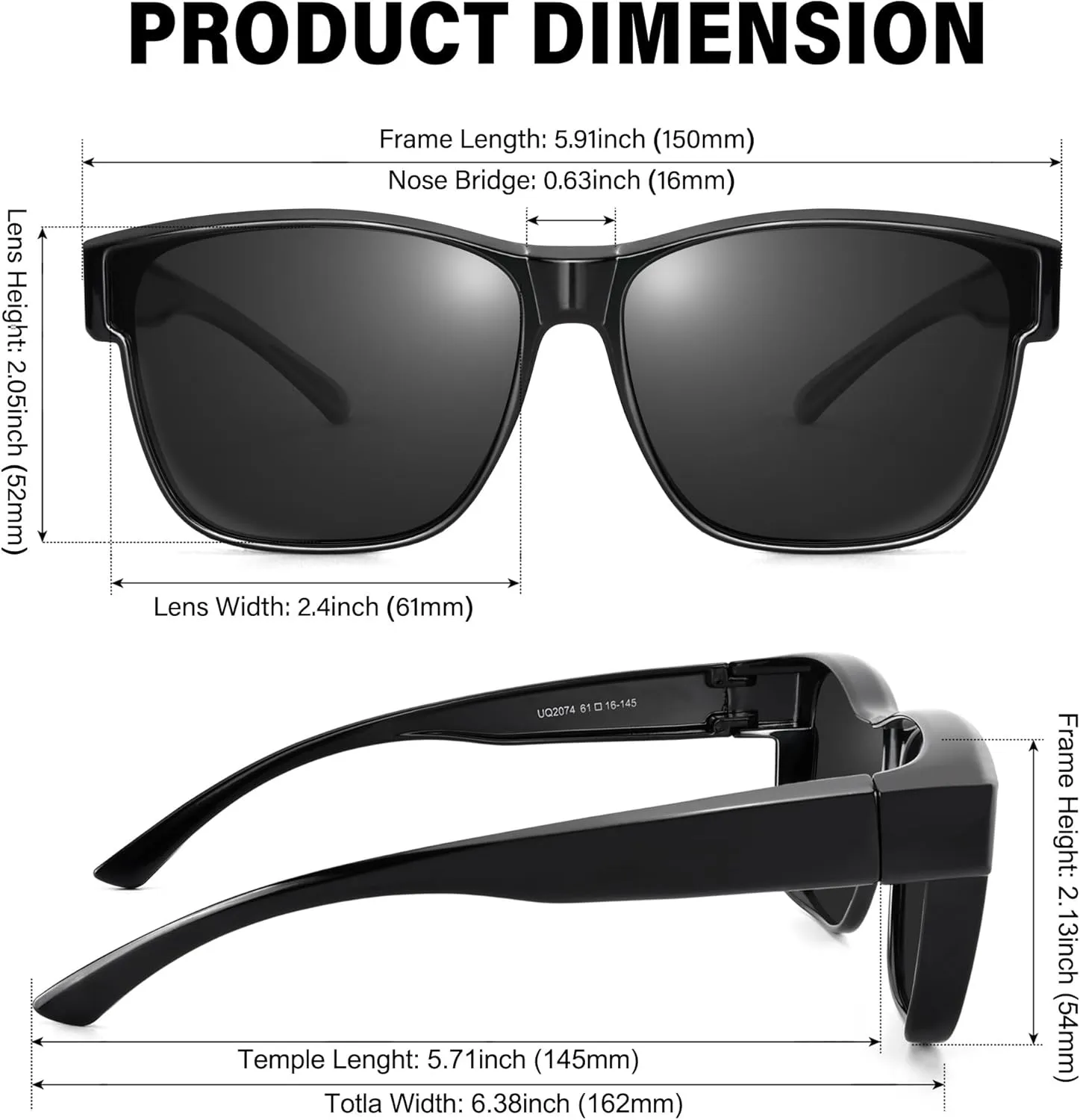 URUMQI Polarized Sunglasses Fit Over Glasses for Men Women, Oversized Square Sun Glasses UV400 Protection Shades